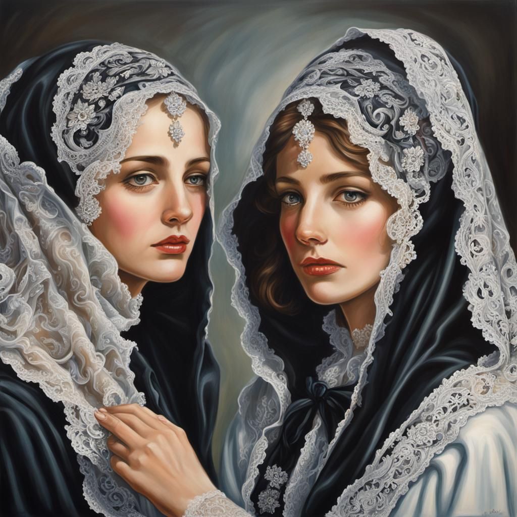 Image: From Spain. Women wearing a mantilla, a shawl.  /7