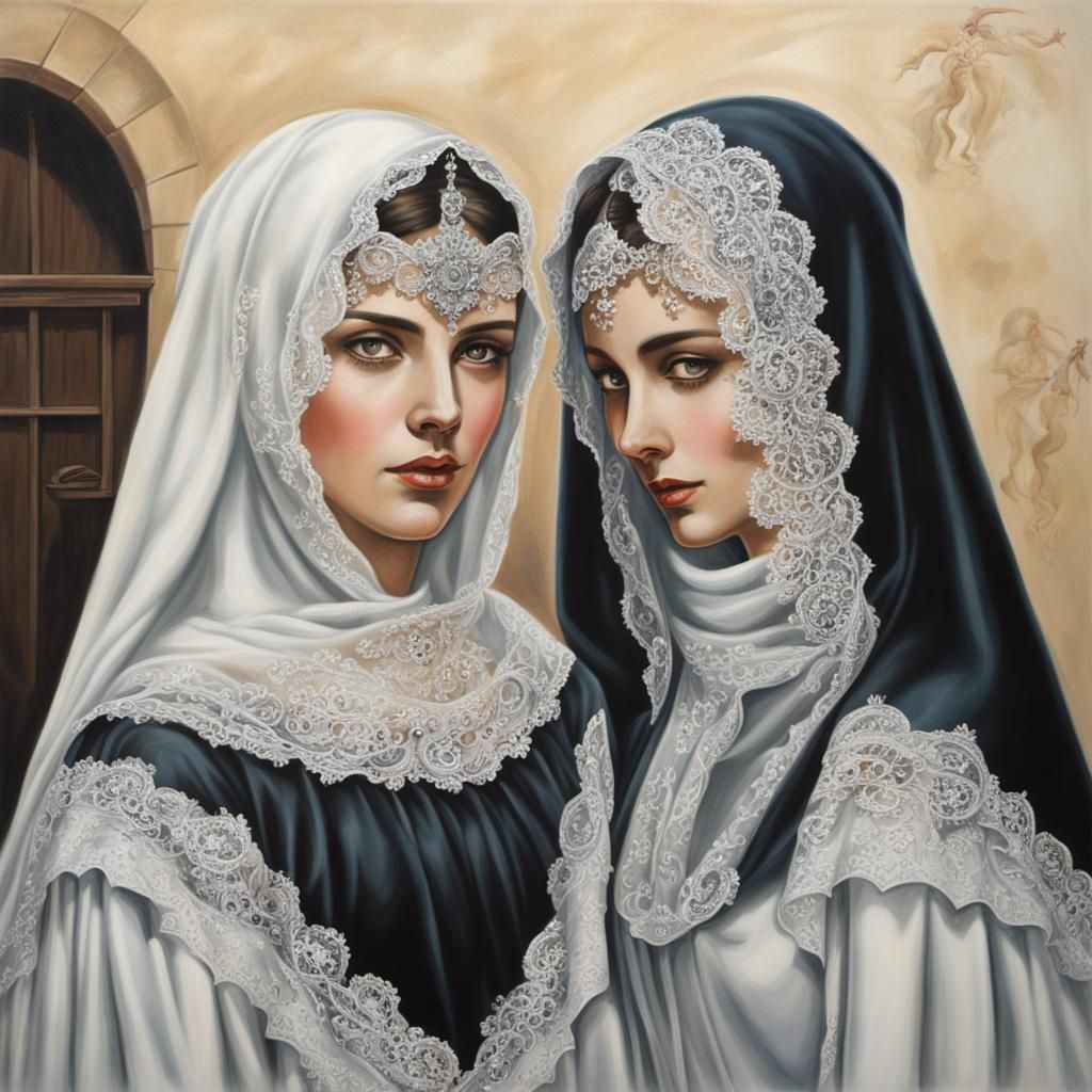 Image: From Spain. Women wearing a mantilla, a shawl. /6
