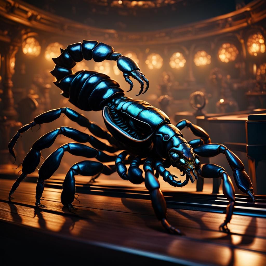 Surreal Scorpion Jazz Singer in Smoky Club