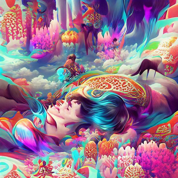 Cyan Psychedelic Fantasy Illustration