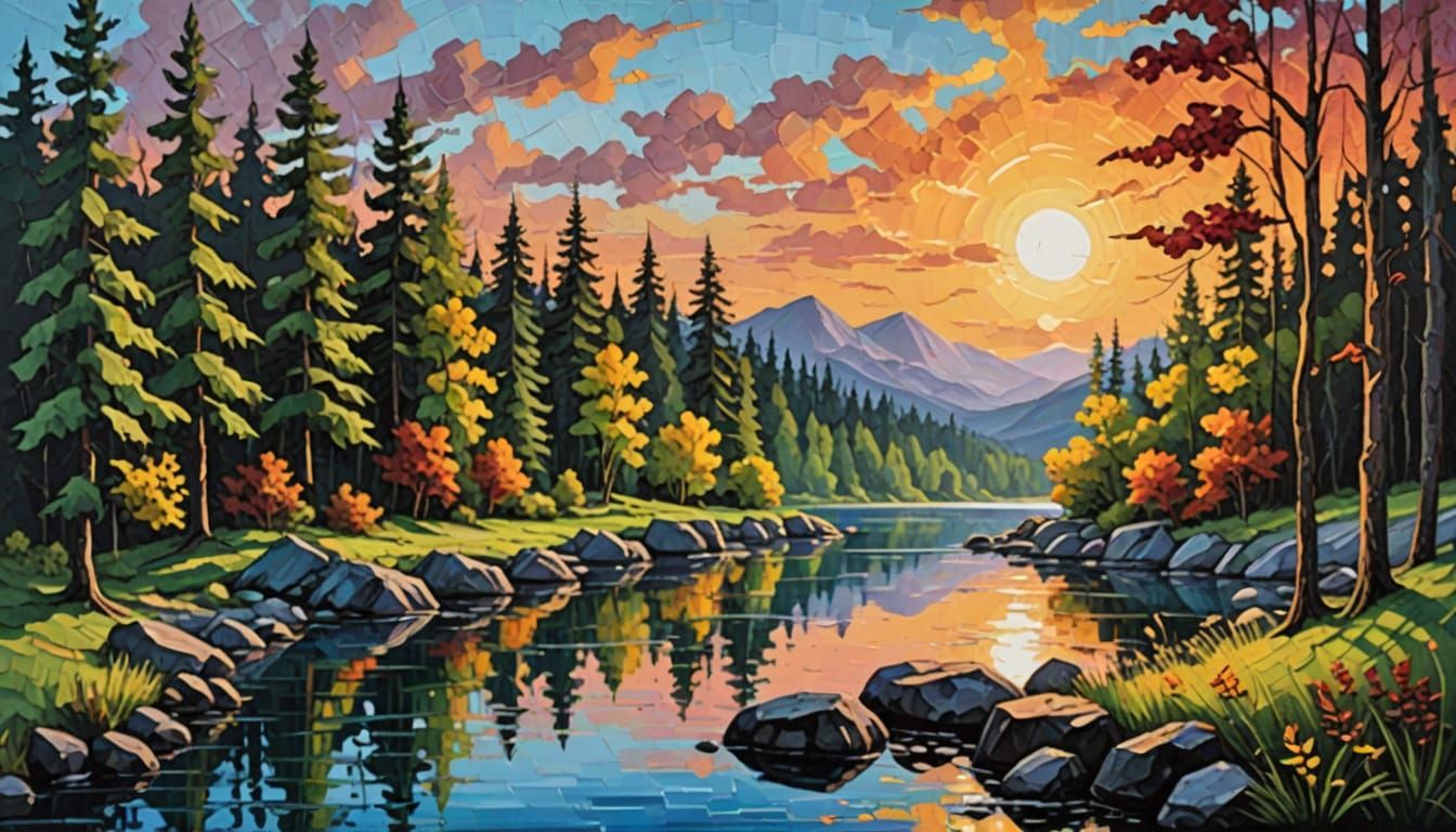 Forest Landscape as Impasto Acrylic Painting