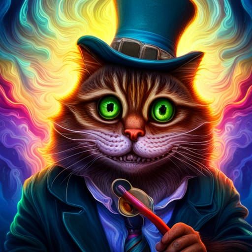 Psychedelic Cheshire Cat in a Cosmic Surrealism Fantasy