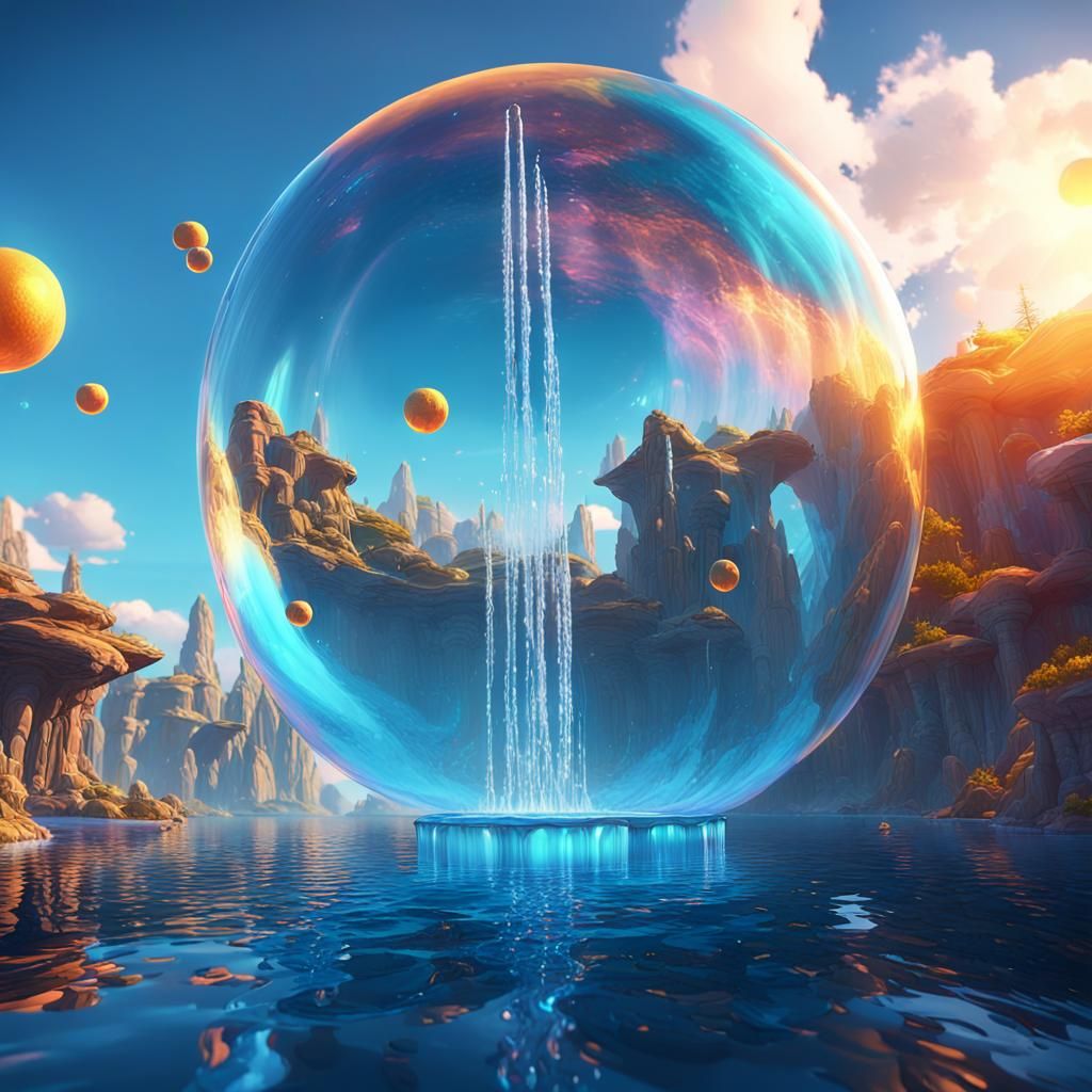 Floating Water Bubble with Pillar, Fantasy Concept Art
