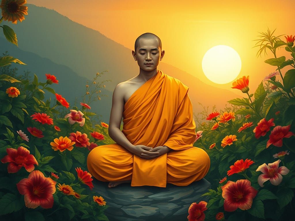 Ethereal Buddhist Monk in Golden Light