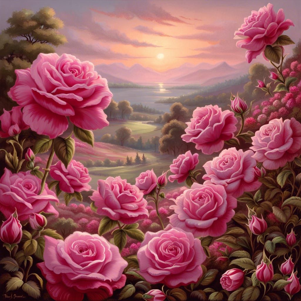 Pink and Red Roses in Ethereal Fantasy Style