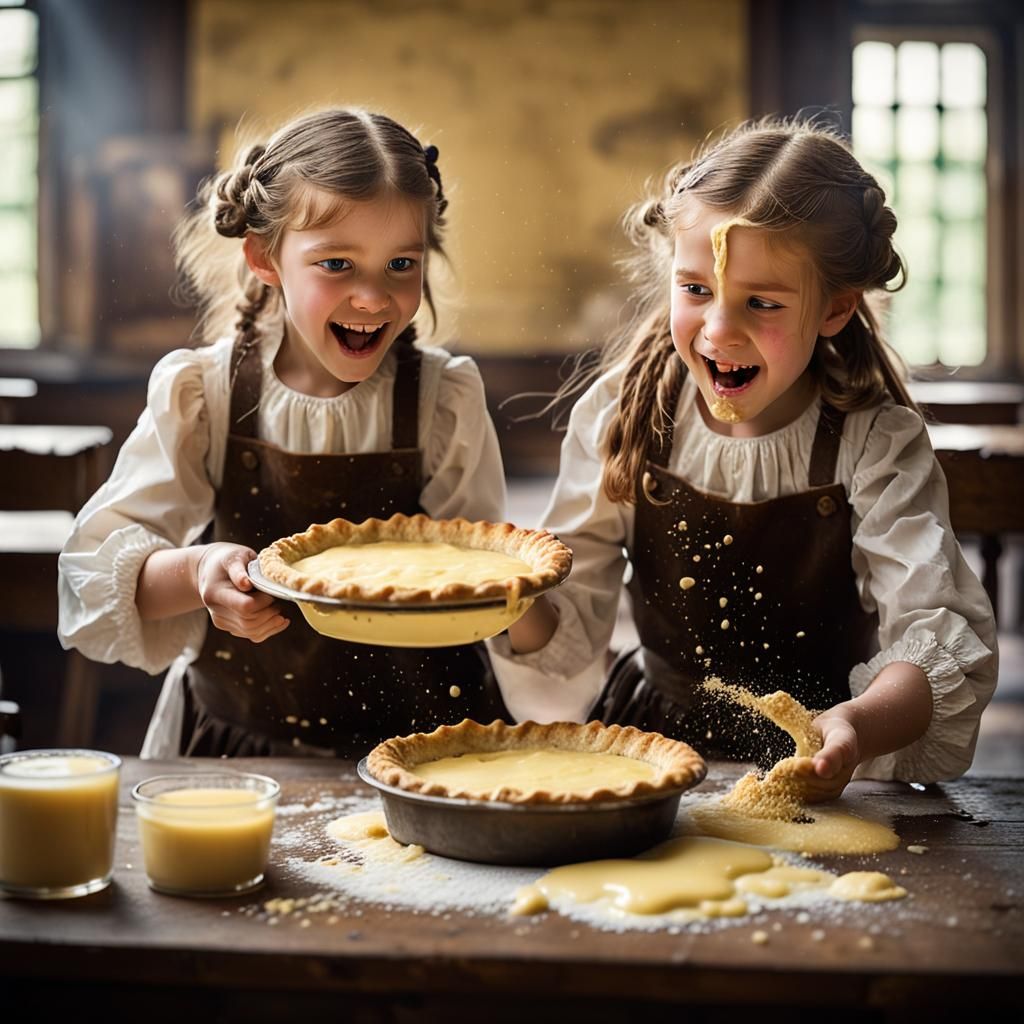Two friends making custard pies