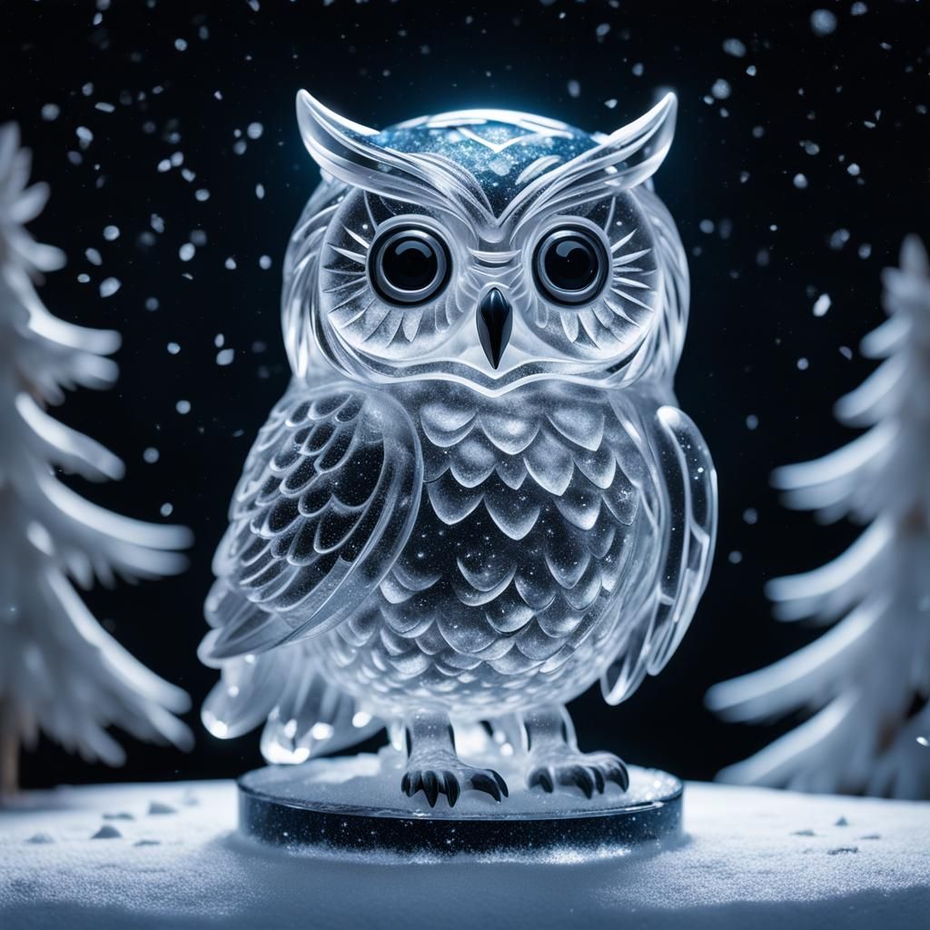 Enchanted Owl Ice Sculpture in Pixar Style