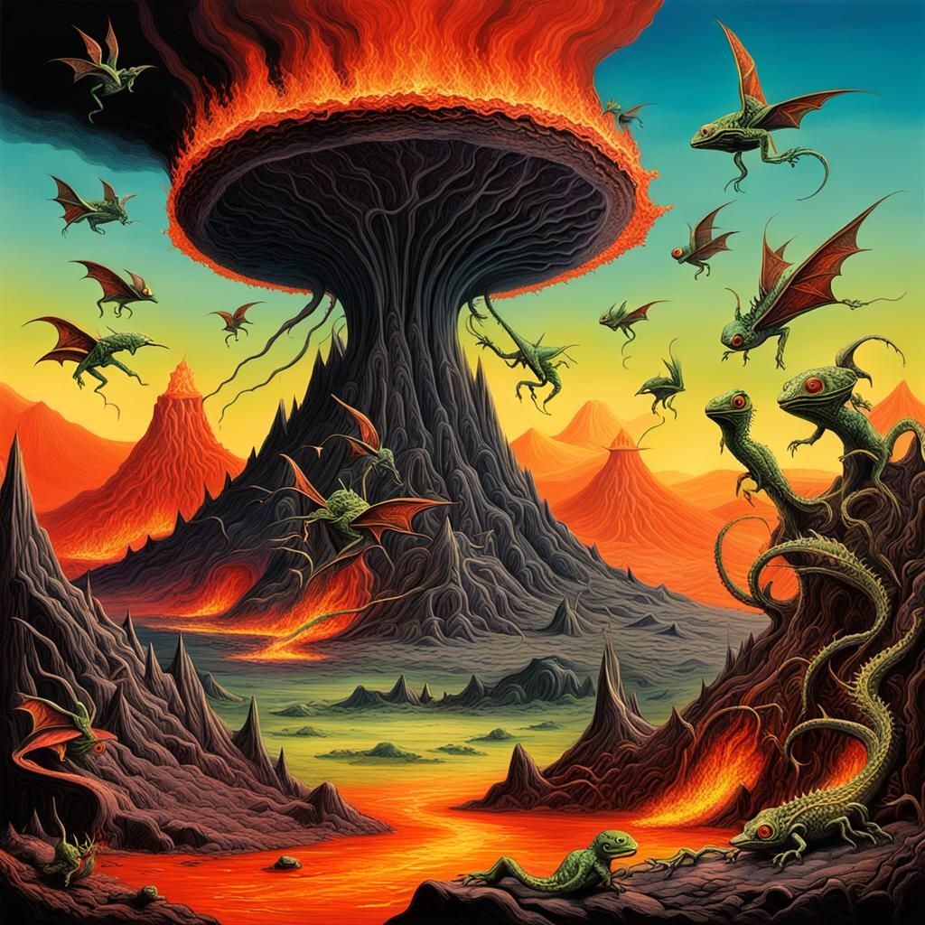 Surreal Hellscape with Flying Lizards