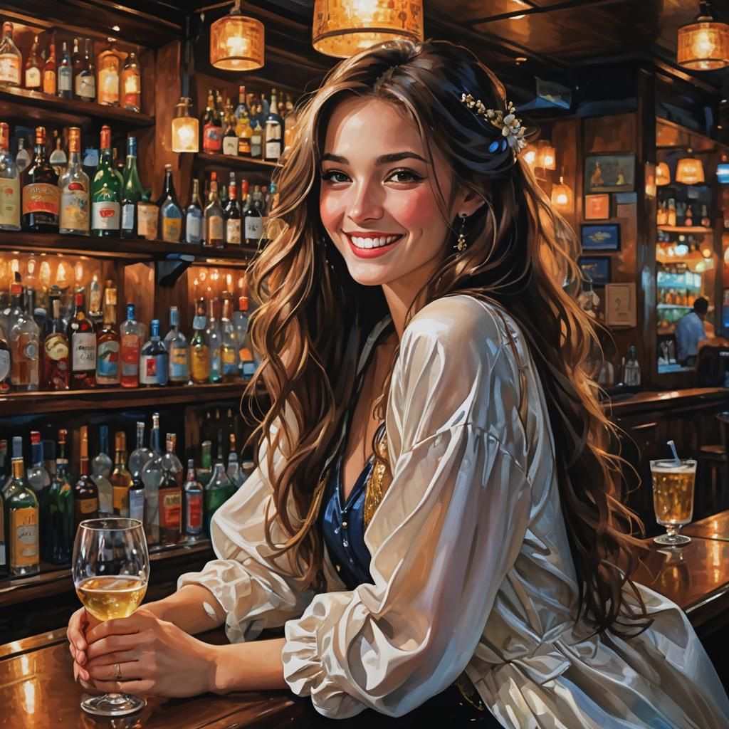 Enchanting Woman in Bar: Fantasy Concept Art