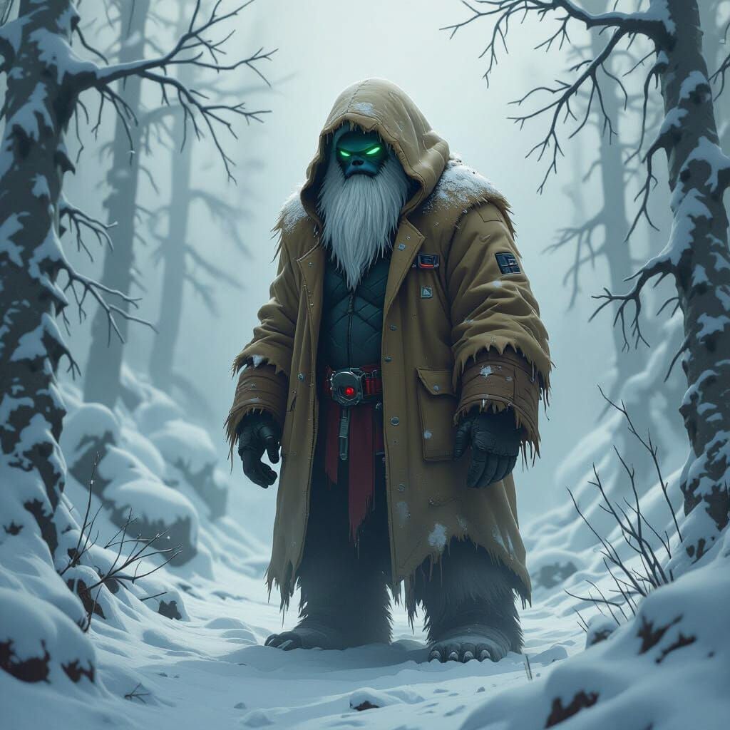 Icy Yeti in Mystical Snowy Landscape