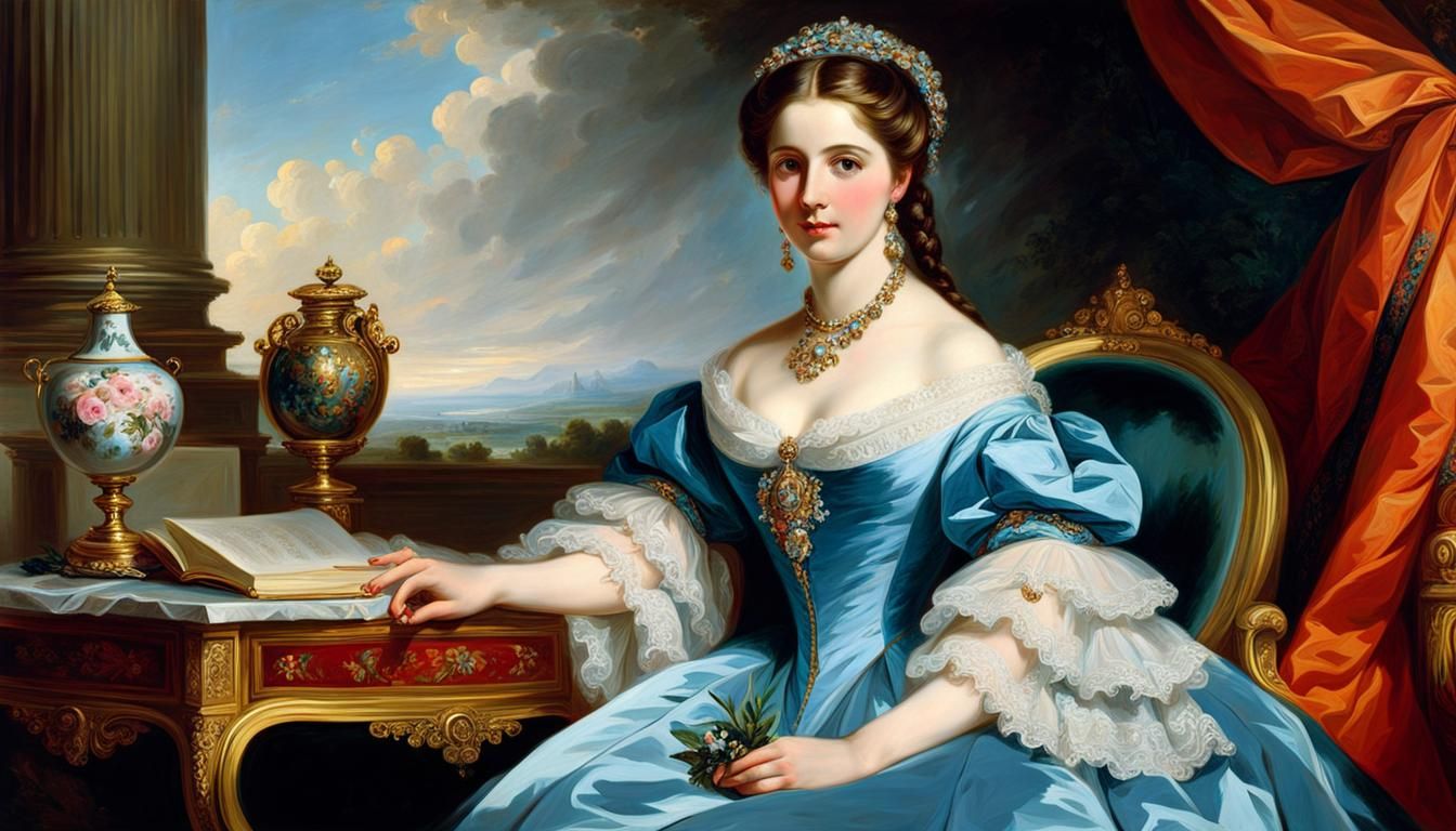 Portrait of Barbe Dmitrievna Mergassov Madame Rimsky-Korsakov, by Franz Xaver Winterhalter in a Neo-Rococo style