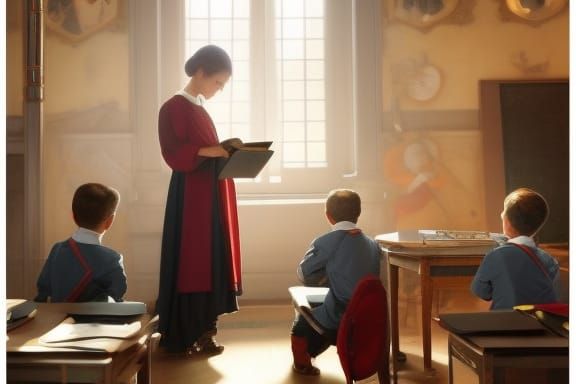 Ancient Teacher in School: Photorealistic Digital Art