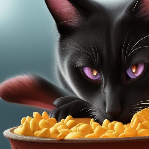 Black Cat Eating With Dog: 3D Digital Art