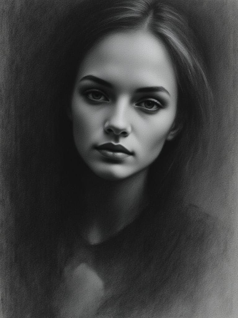 Woman's Face in Neon Charcoal Style