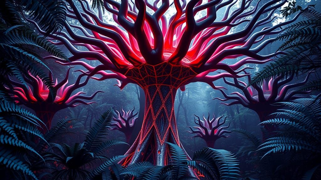 Crystalline Baobab Tree in Sacred Geometry Style
