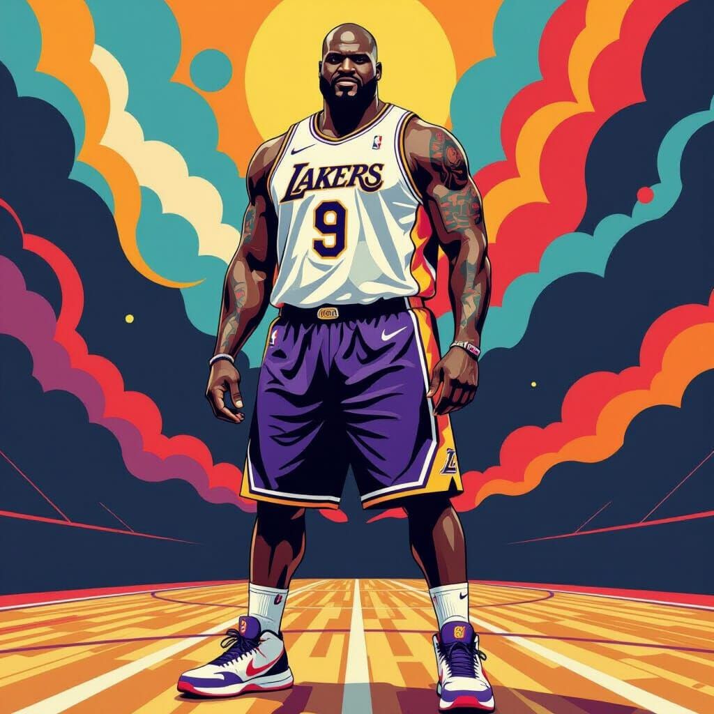 Shaquille O'Neal on the Court: Vibrant Pop Art