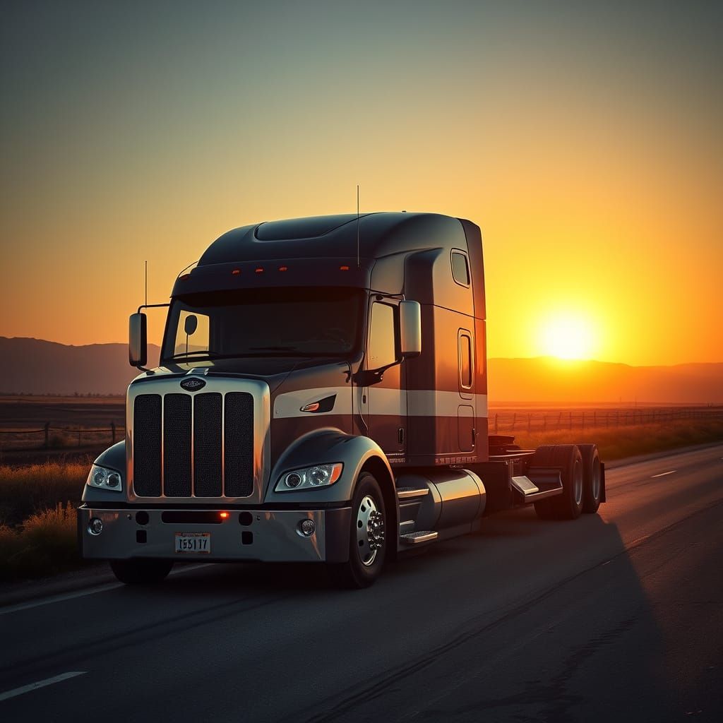 American Truck at Sunset in Photorealistic Style