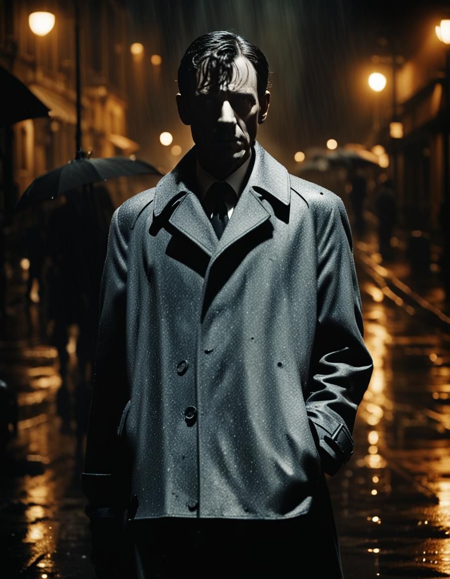 Rainy City Streets in Film Noir Style
