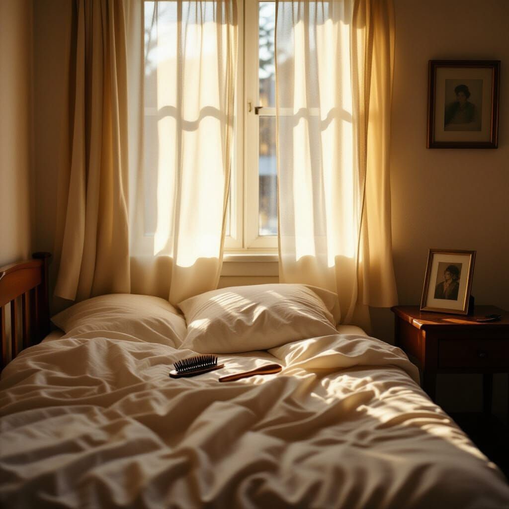Poetic Empty Bedroom in Golden Light
