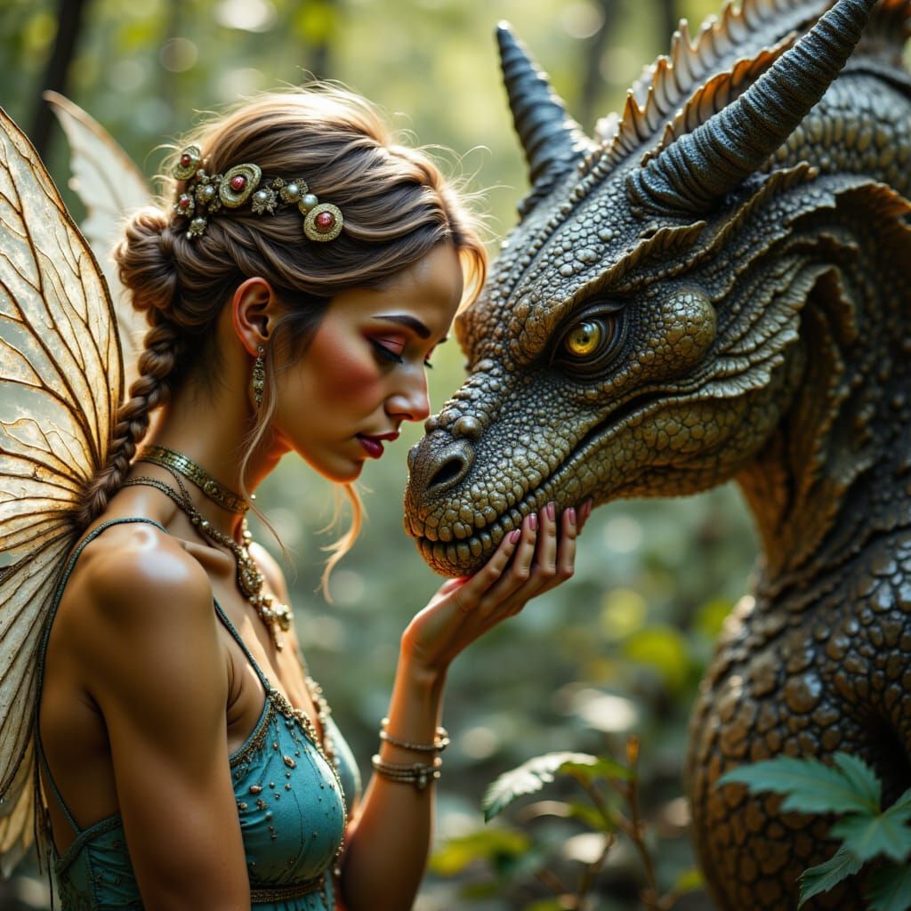 Fairy and Dragon Bond Hyperrealistic Portrait
