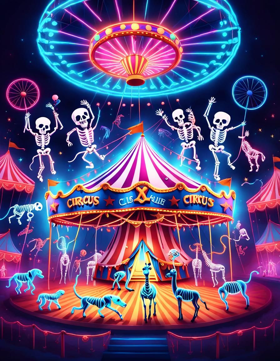 Neon Circus: A Vibrant Cartoon X-Ray Illustration