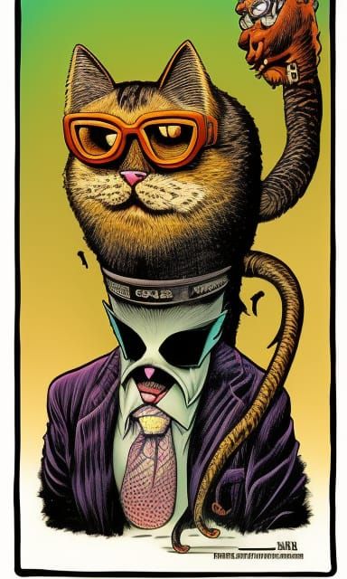 Cartoon Cat Head in Hot Rod Style