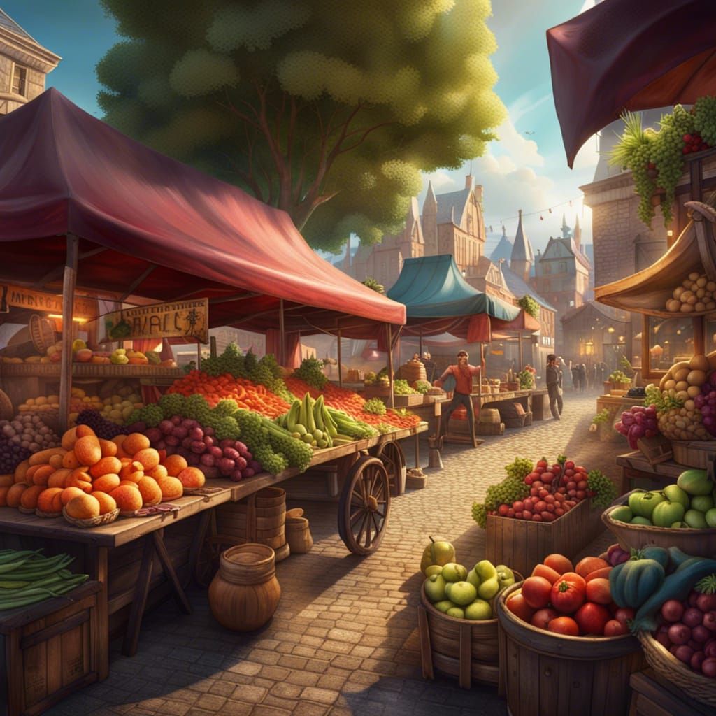 Colorful Farmers Market Concept Art in Unreal Engine