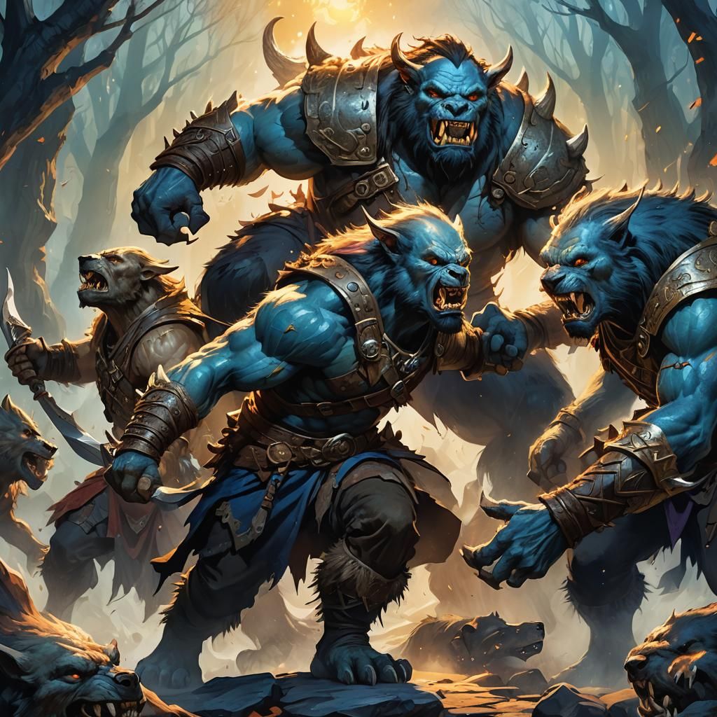 Orc Berserkers Grasping at Arcane Focus