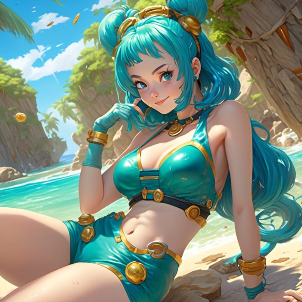 Bulma in Swimsuit on Sunny Beach in 16k