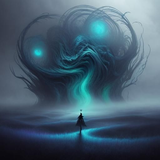 Eerie Figure in Surreal Mist: Abstract Expressionism