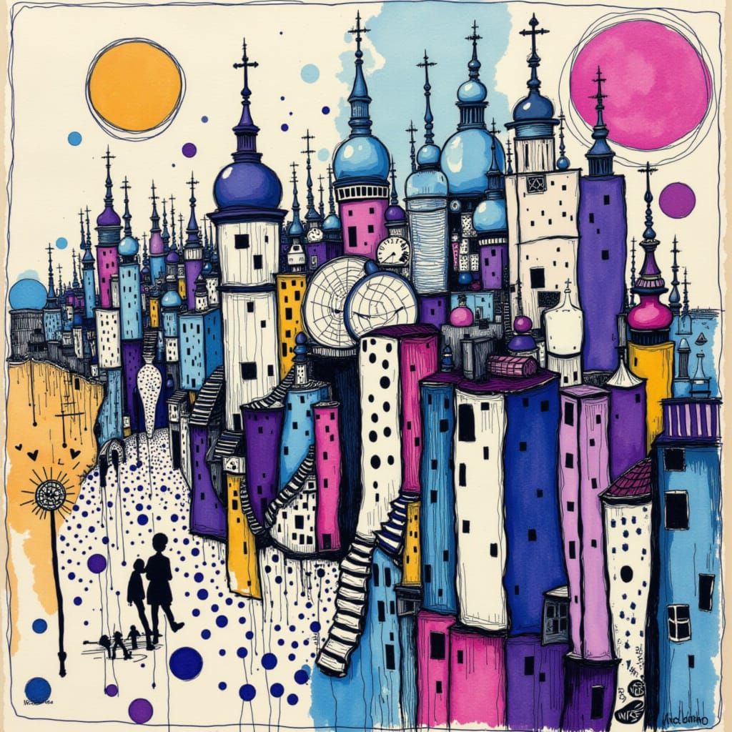 Elephant Parade in Blueberry Ink Style