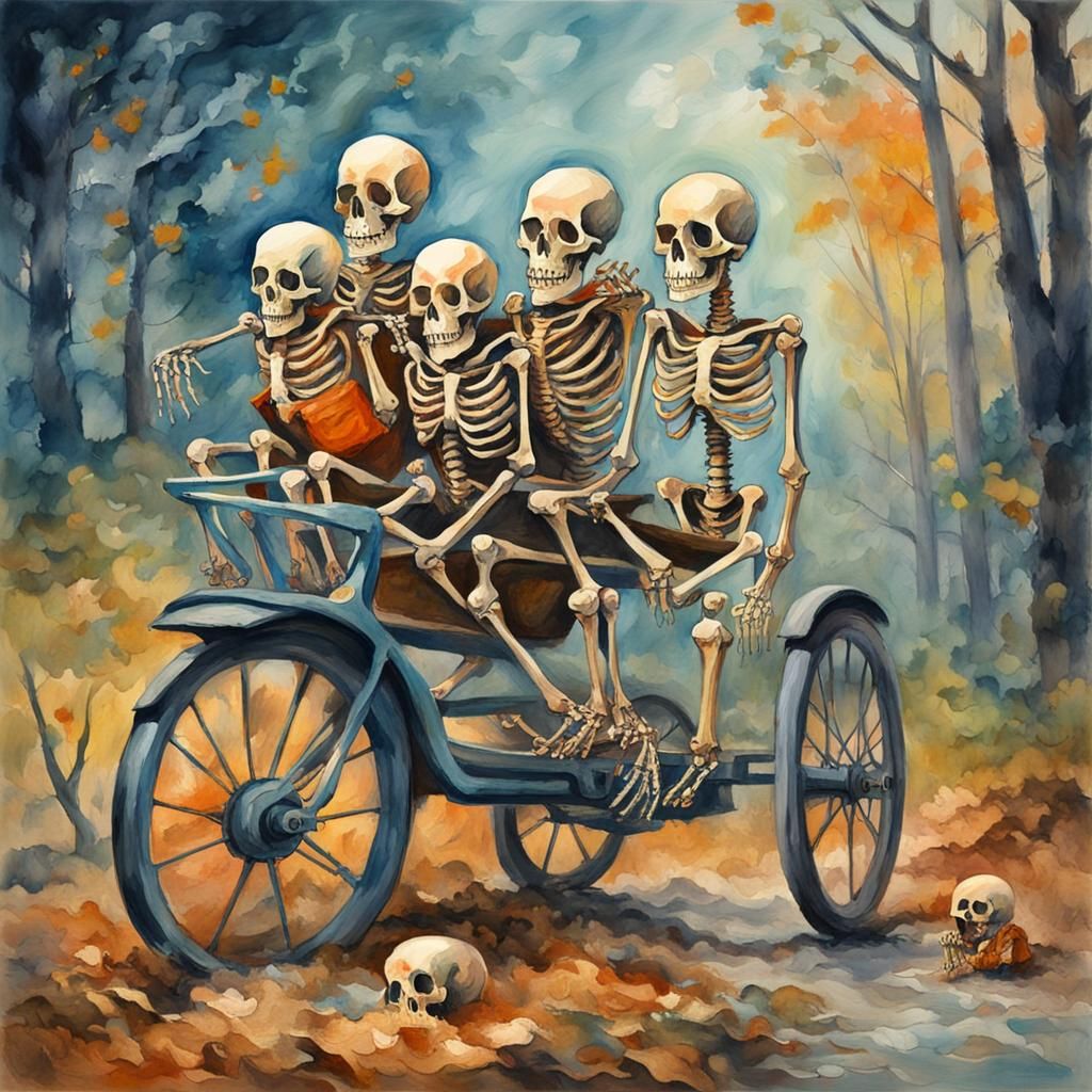 Skeletons Delivering Baby Skeleton: Gouache Watercolor Maste...