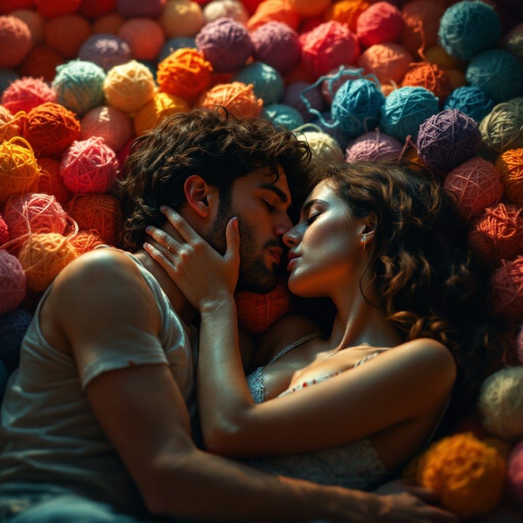 Passionate Kiss in Yarn, Cinematic Film Aesthetic