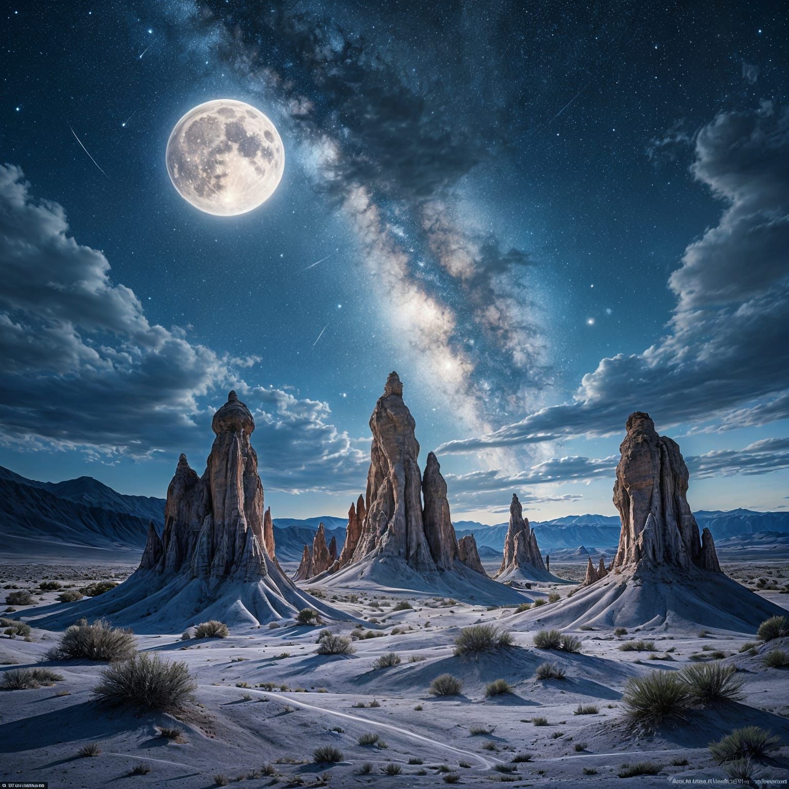 Trona Pinnacles at Night Under a Galactic Sky