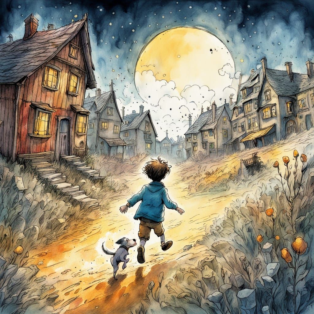 Whimsical Children's Book Illustration in Cartoon Style Wate...