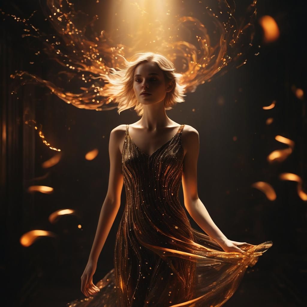 Ethereal Woman in Soft Golden Light: Digital Art