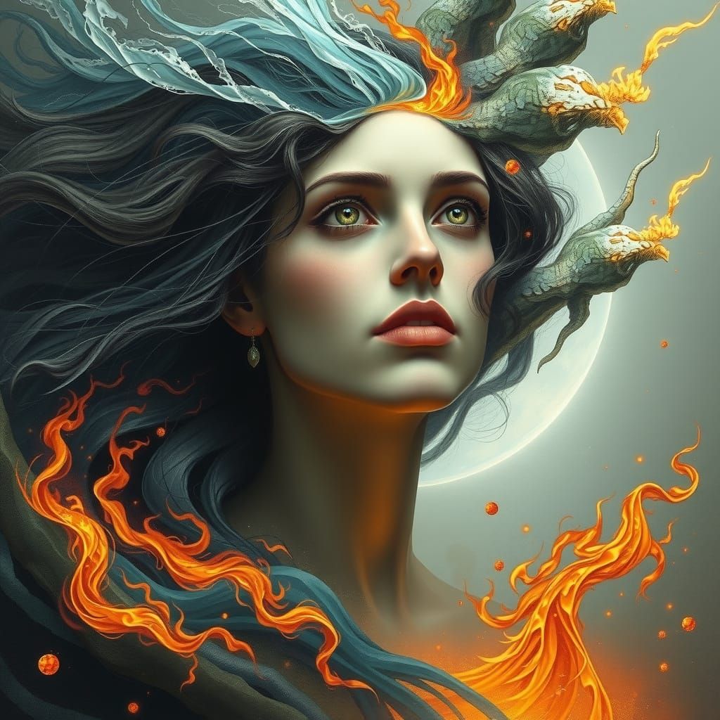 Mystical Goddess Embodied by Elemental Forces