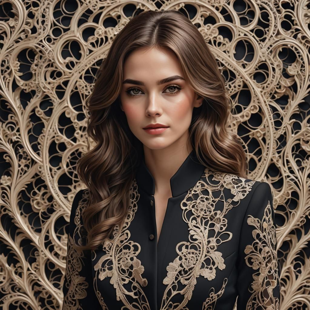 Beautiful Woman in Black Suit: Hyperrealistic Portrait
