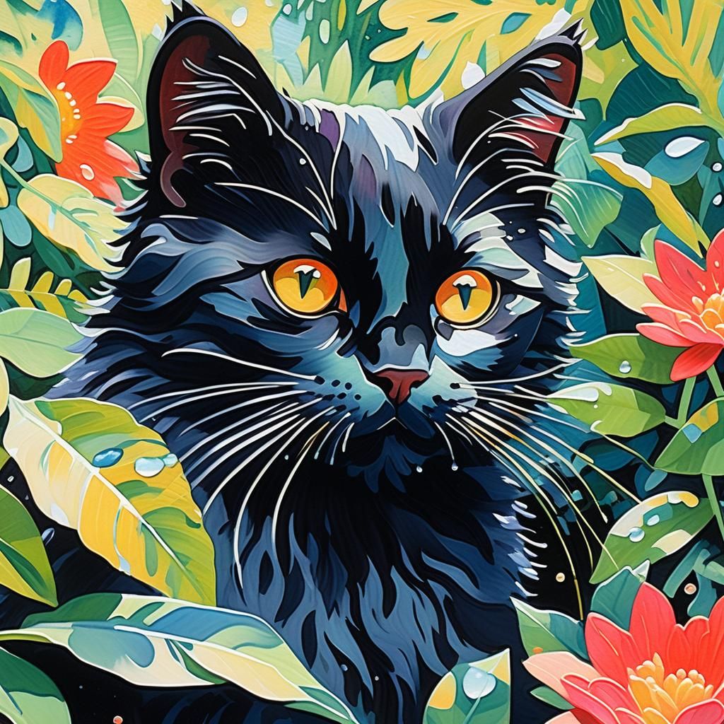 Impressionist Cat-Girl Portrait in Gouache