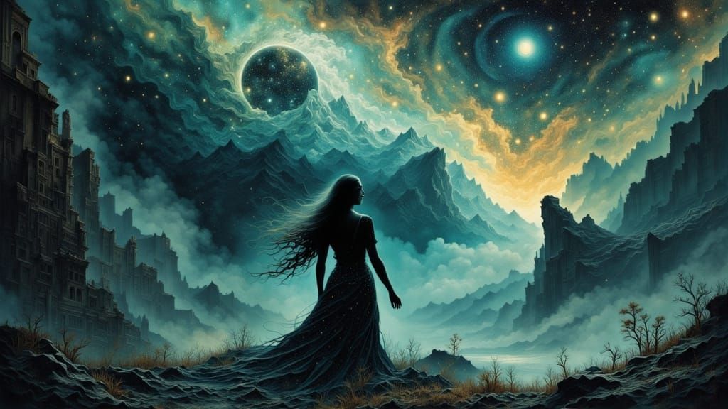 Ethereal Woman in Cosmic Abyss