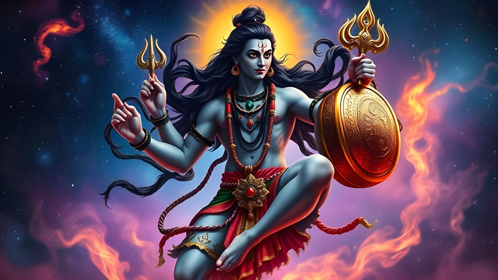 Shiva's Cosmic Dance in Vibrant, Star-Studded Splendor