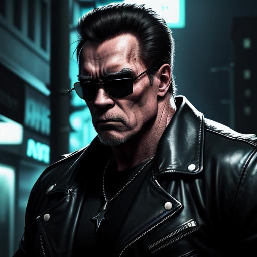 Arnold Schwarzenegger in Neon Noir Cityscape
