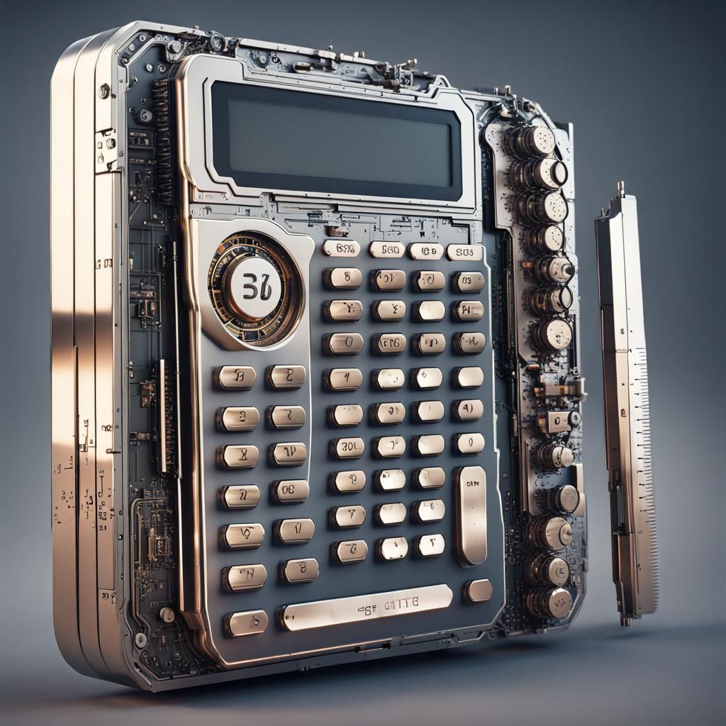 Futuristic Calculator Mech in Sci-Fi Style
