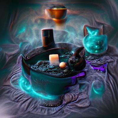 Witch's Cauldron with Teal Potion: 3D Illustration