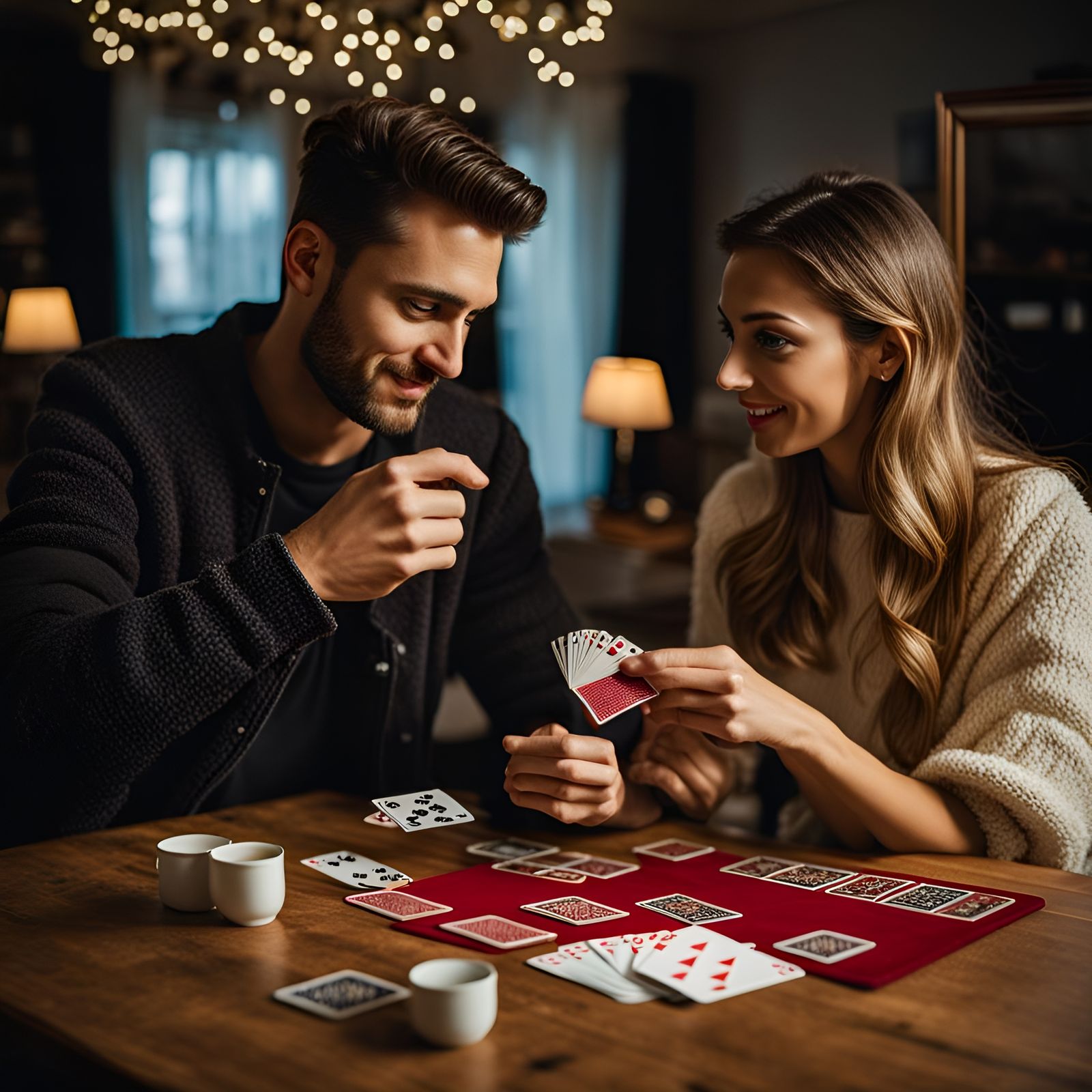 Married Couple Playing Cards on New Year's Eve