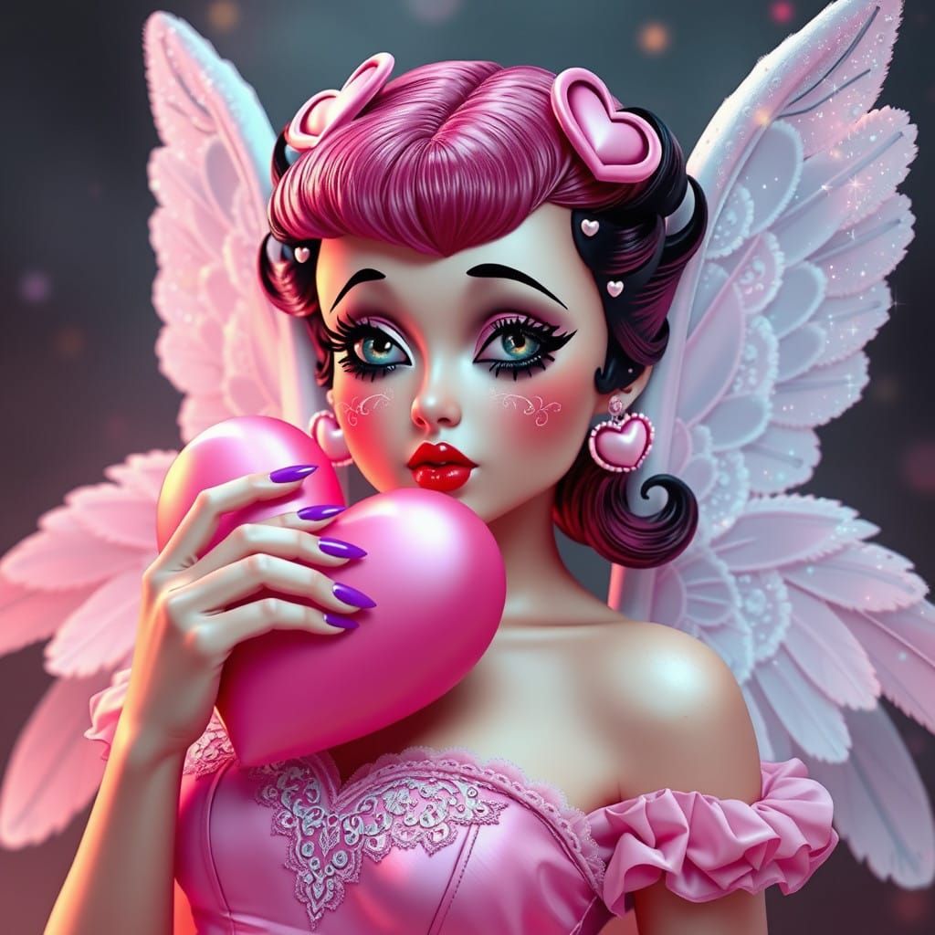 Enchanting Pinup Goddess with Sparkling Hearts