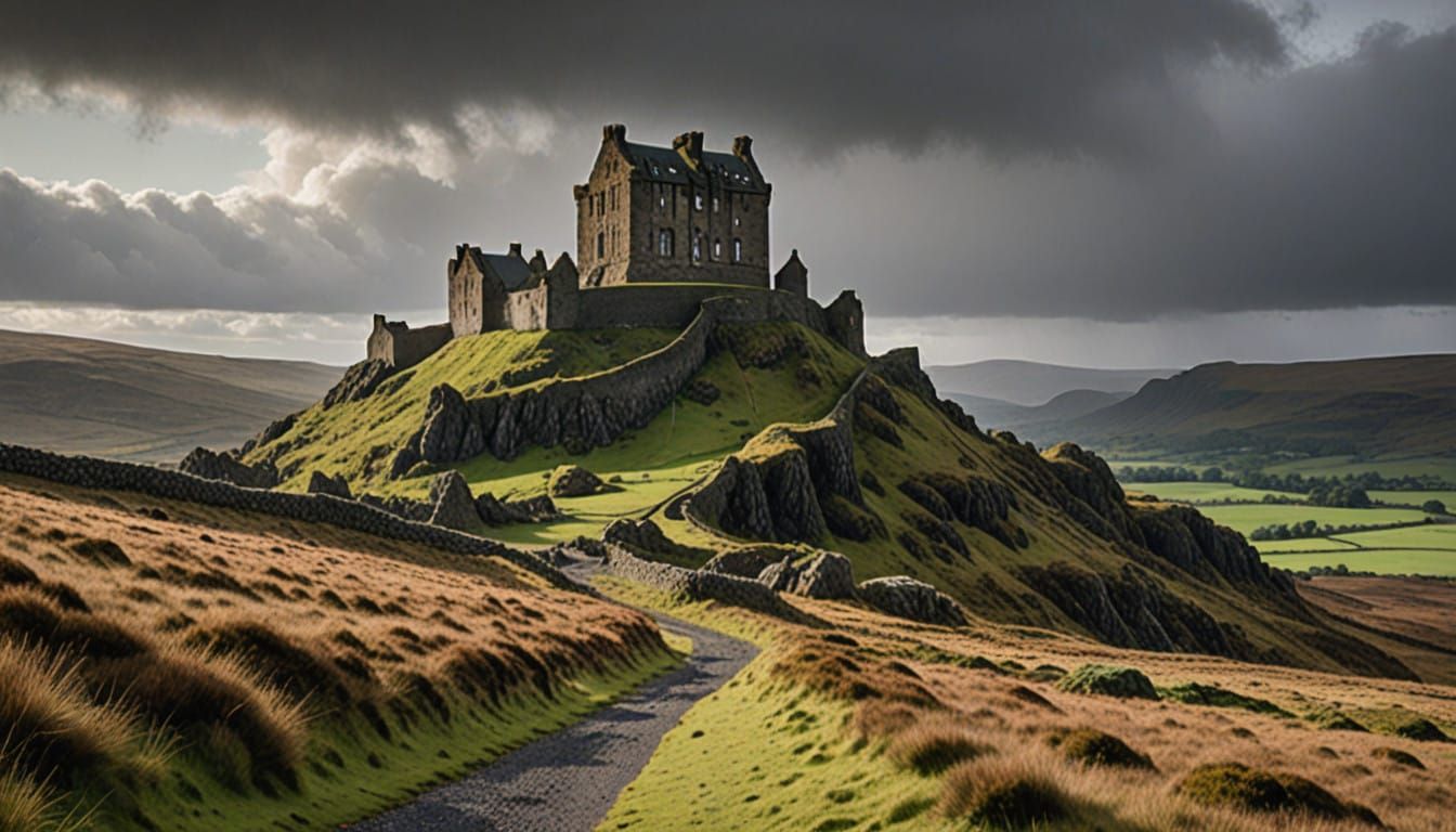 Landscape of Scotland in Muted Pastel Colors