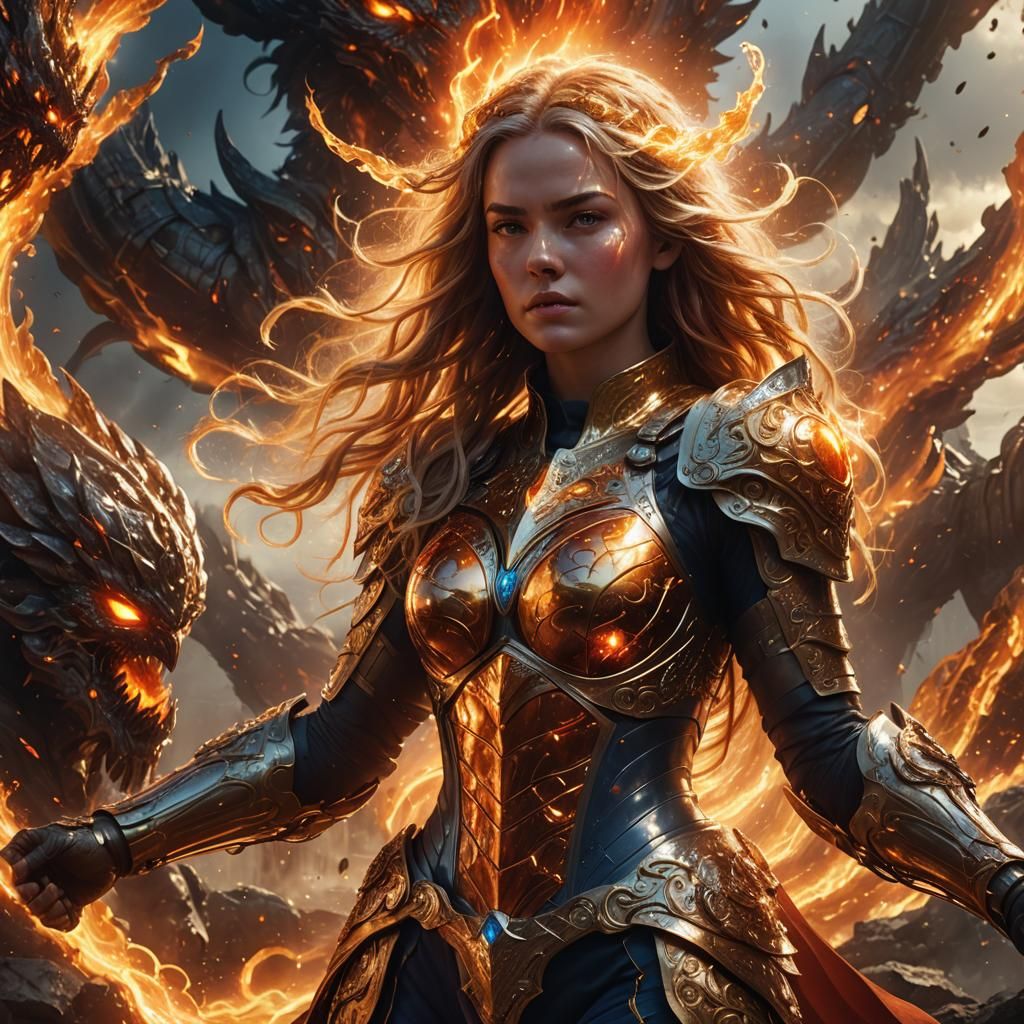 Superheroine Against Solar Flare, Digital Art