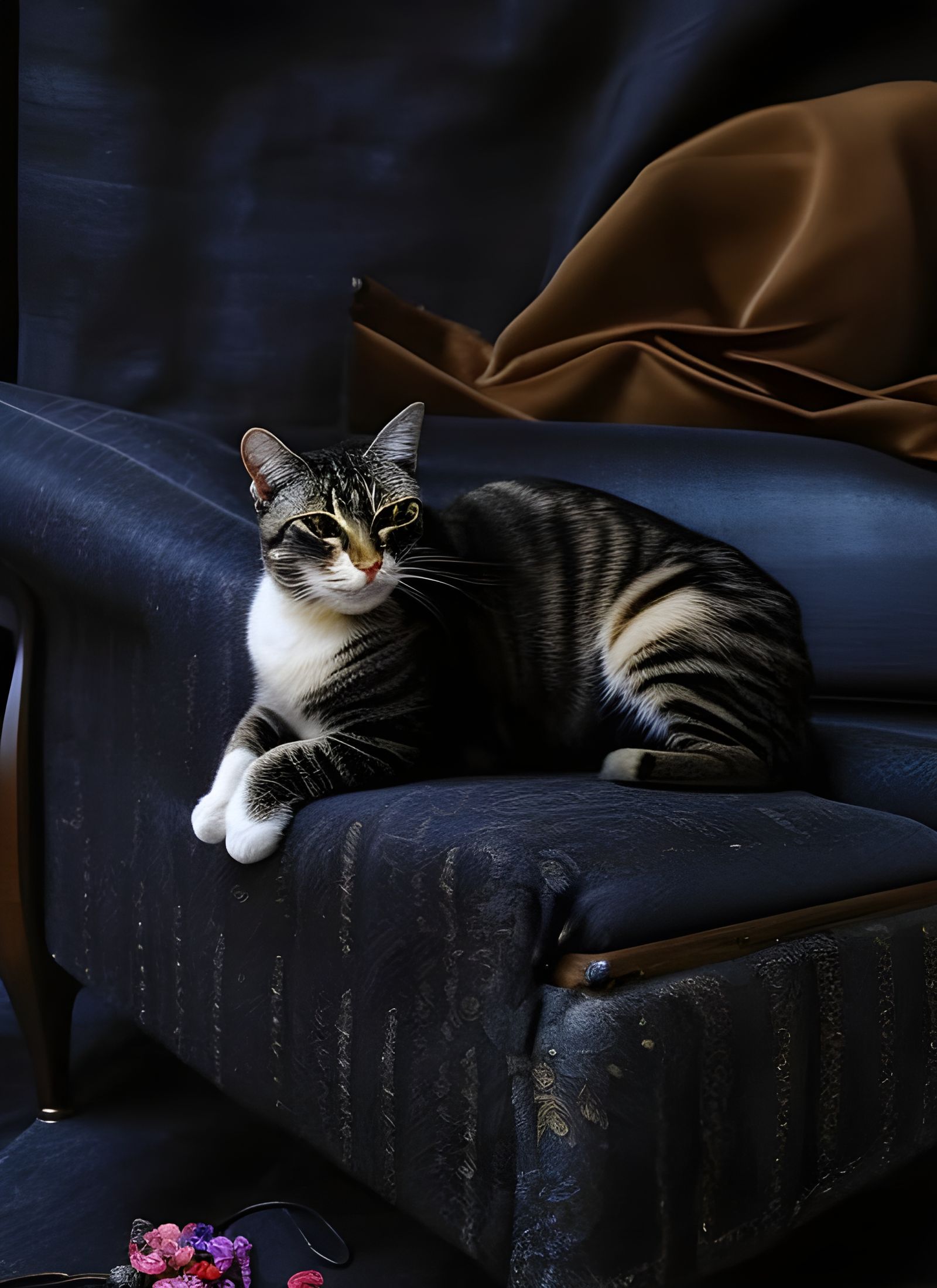 Cats on Antique Furniture with Silk Embroidery