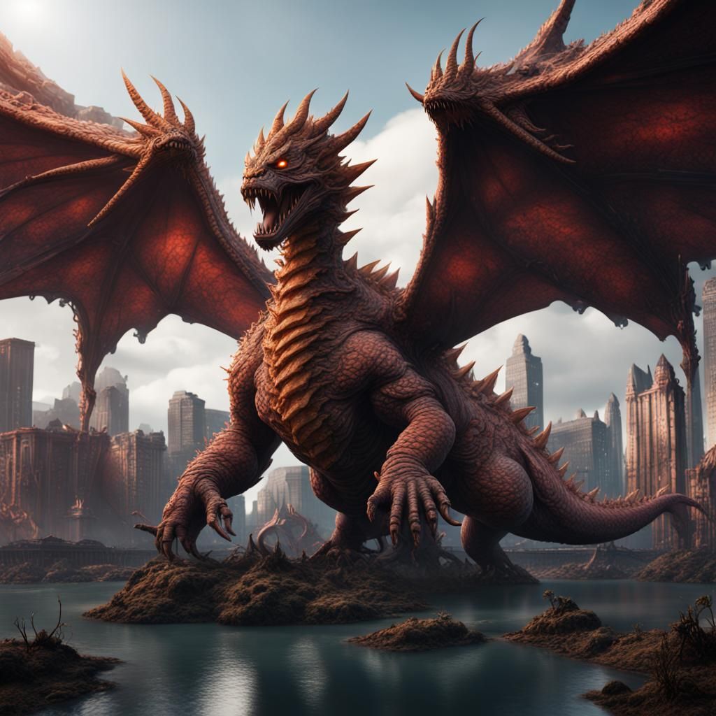 Detailed Kaiju Matte Painting in Deep Color